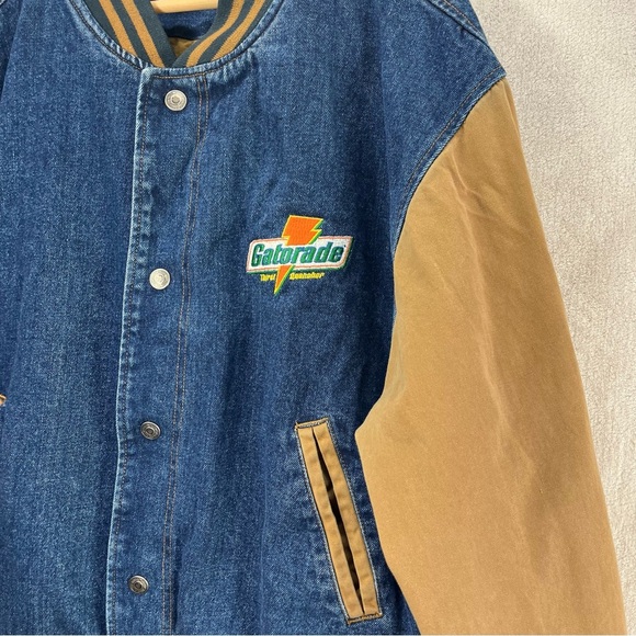 Vintage Dunbrooke Gatorade Varsity Denim Tan Bomber Jacket Mens Large Y2K - Picture 3 of 9